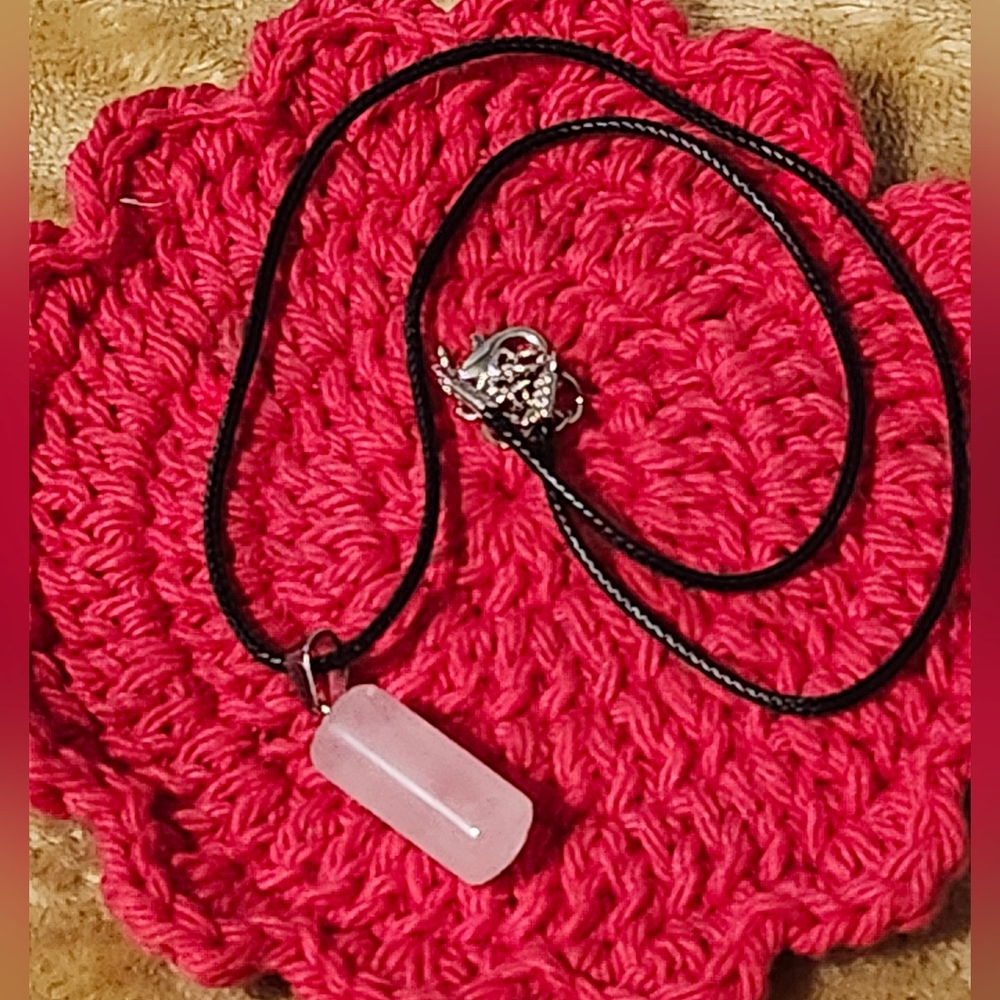 Rose Quartz Pendant Necklace  Pink Gemstone on Black Cord 18-20 Inches Approx.
